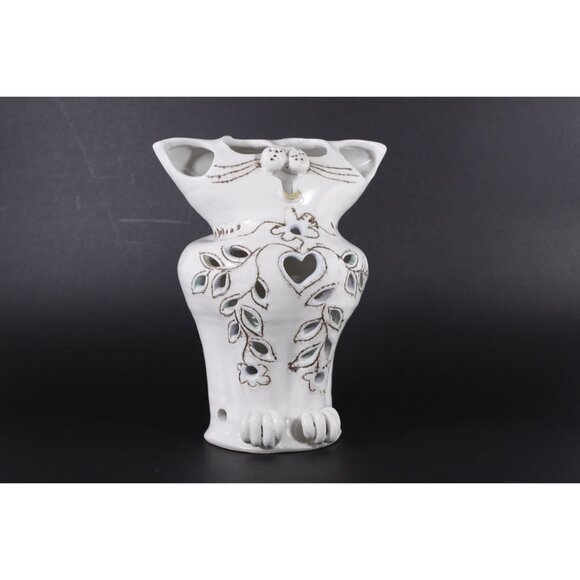 Ceramic cat tealight cover, kitty lantern, vintage cat lady home decor - Picture 7 of 10